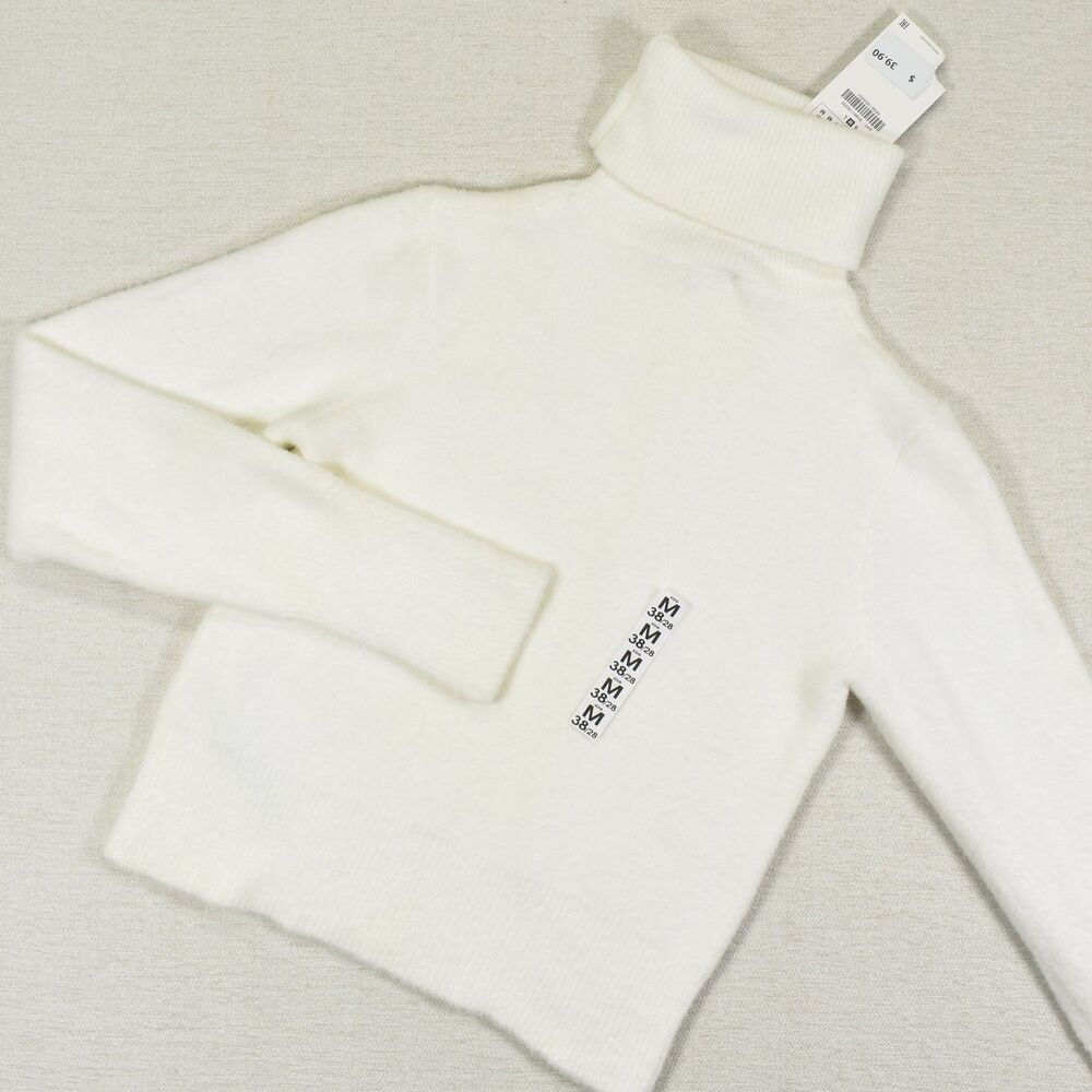 NWT Zara Soft White Turtleneck Sweater Womens Medium Knit Pullover Basics Layer